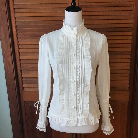 Elegant White Button Down Shirt with Ruffle Details - Picture 7 of 8